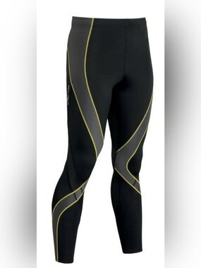 CW-X Stabilyx Compression Running Tights Mens Medium Black Gray Yellow EUC